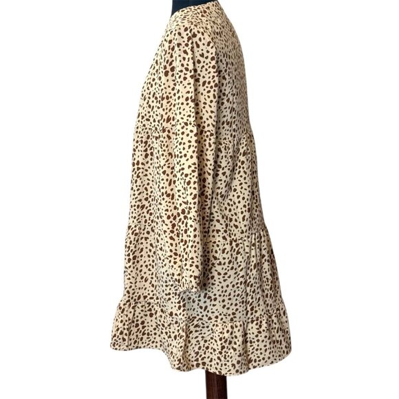 Leopard Print Long Sleeve Tiered Mini Dress By Temofon Size M Lightweight & Flow - Picture 4 of 11